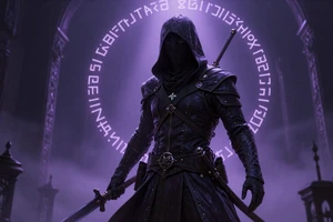 Fracture Index: A dark fantasy roguelike with a hooded assassin in a gothic city with glowing runes