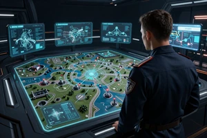 Steel Tactics Index: A turn-based strategy game cover with a commander and holographic battle map